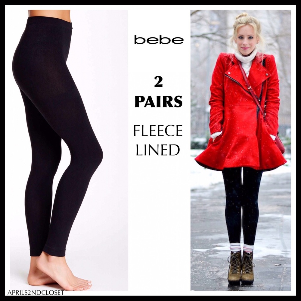 BEBE 2 FLEECE LINED LEGGINGS FOOTLESS TIGHTS A2C - Picture 7 of 14